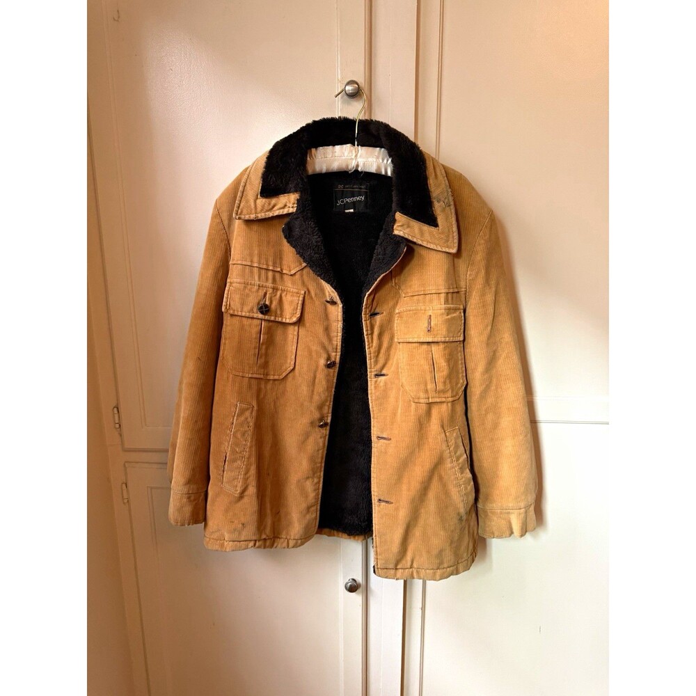 Vintage 70s JCPenney Corduroy Sherpa Ranch Coat Men’s L Distressed Workwear